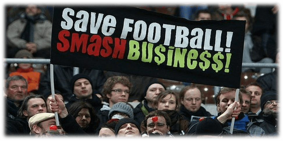 St Pauli fans display a banner reading: Save Football Smash Busine$$